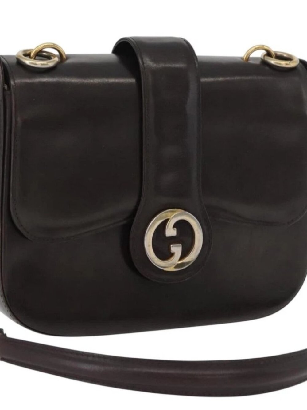 GUCCI Hand Bag Leather Brown Gold Auth 172960